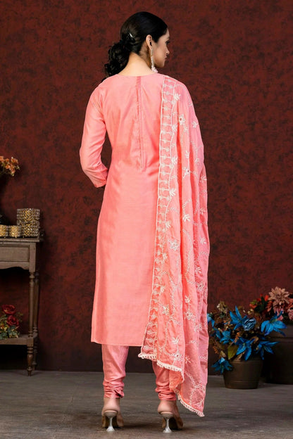 Pink Colour Unstitched Modal Chanderi Churidar Suit US1161062 A