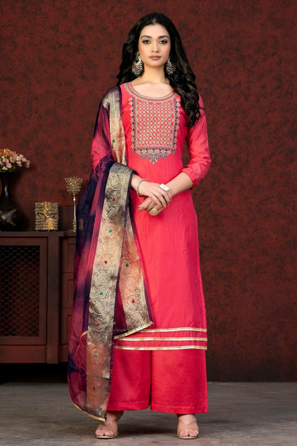 Pink Colour Unstitched Modal Chanderi Palazzo Pant Suit US1160923