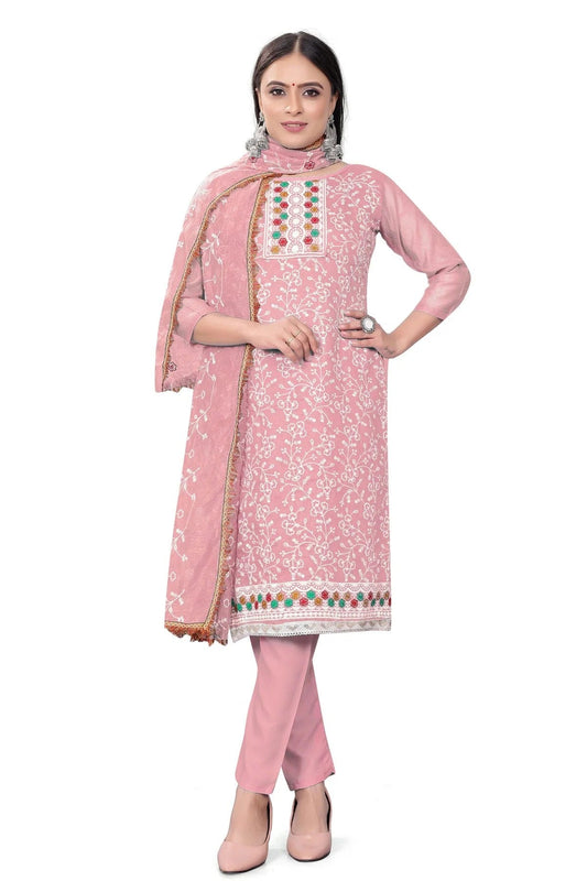 Pink Colour Unstitched Modal Chanderi Straight Suit US1160696