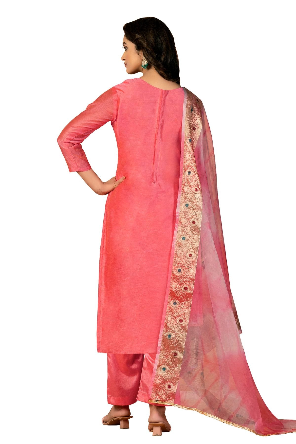 Pink Colour Unstitched Modal Cotton Jacquard Fabric Straight Suit US1160970 A
