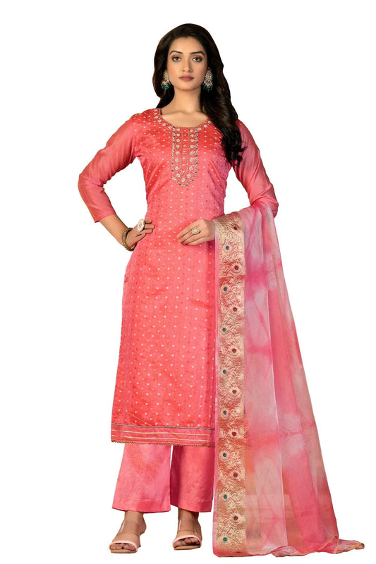 Pink Colour Unstitched Modal Cotton Jacquard Fabric Straight Suit US1160970
