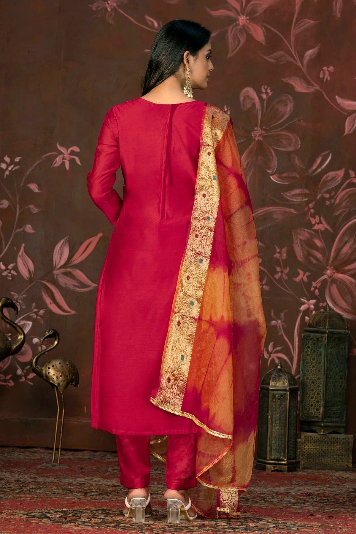 Pink Colour Unstitched Modal Cotton Jacquard Pant Style Suit US1161280 A