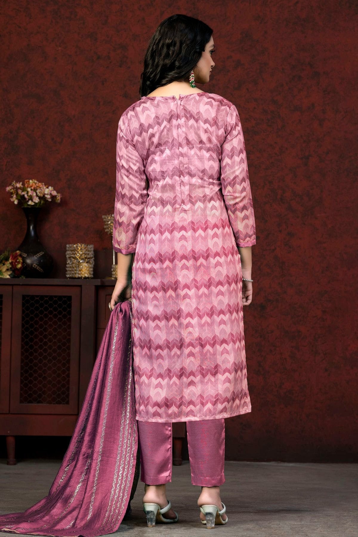 Pink Colour Unstitched Modal Cotton Pant Style Suit US1161375 A