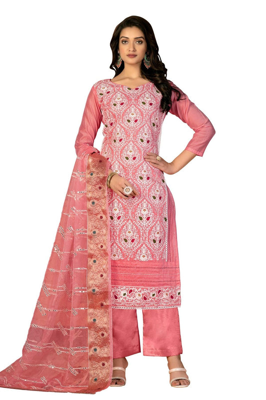 Pink Colour Unstitched Modal Silk Fabric Straight Suit US1160932