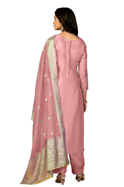 Pink Colour Unstitched Modal Silk Fabric Straight Suit US1160977 A