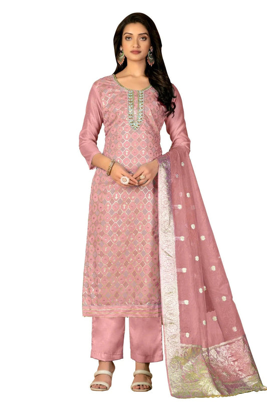 Pink Colour Unstitched Modal Silk Fabric Straight Suit US1160977
