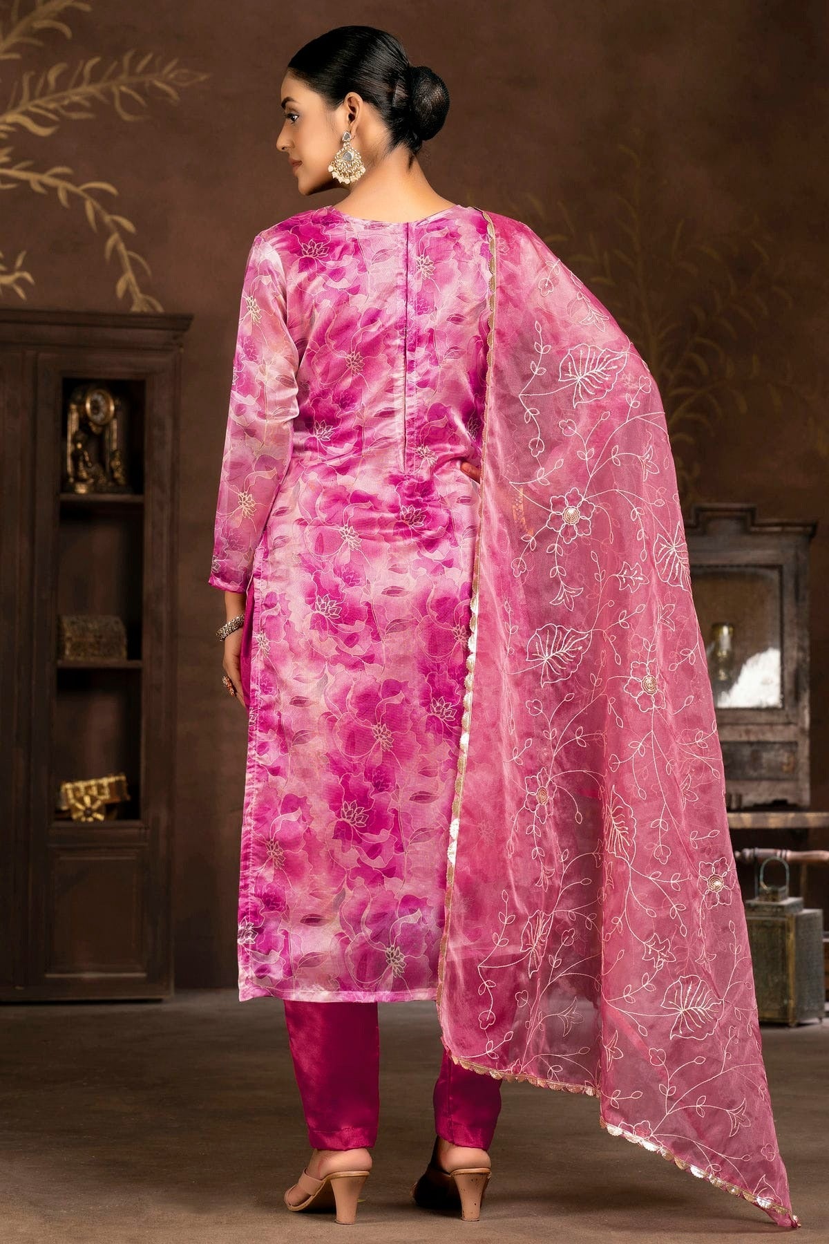 Pink Colour Unstitched Organza Banarasi Jacquard Pant Style Suit US1161286 A