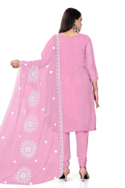 Pink Colour Unstitched Organza Churidar Suit US1160709 A