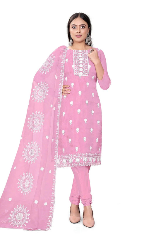 Pink Colour Unstitched Organza Churidar Suit US1160709