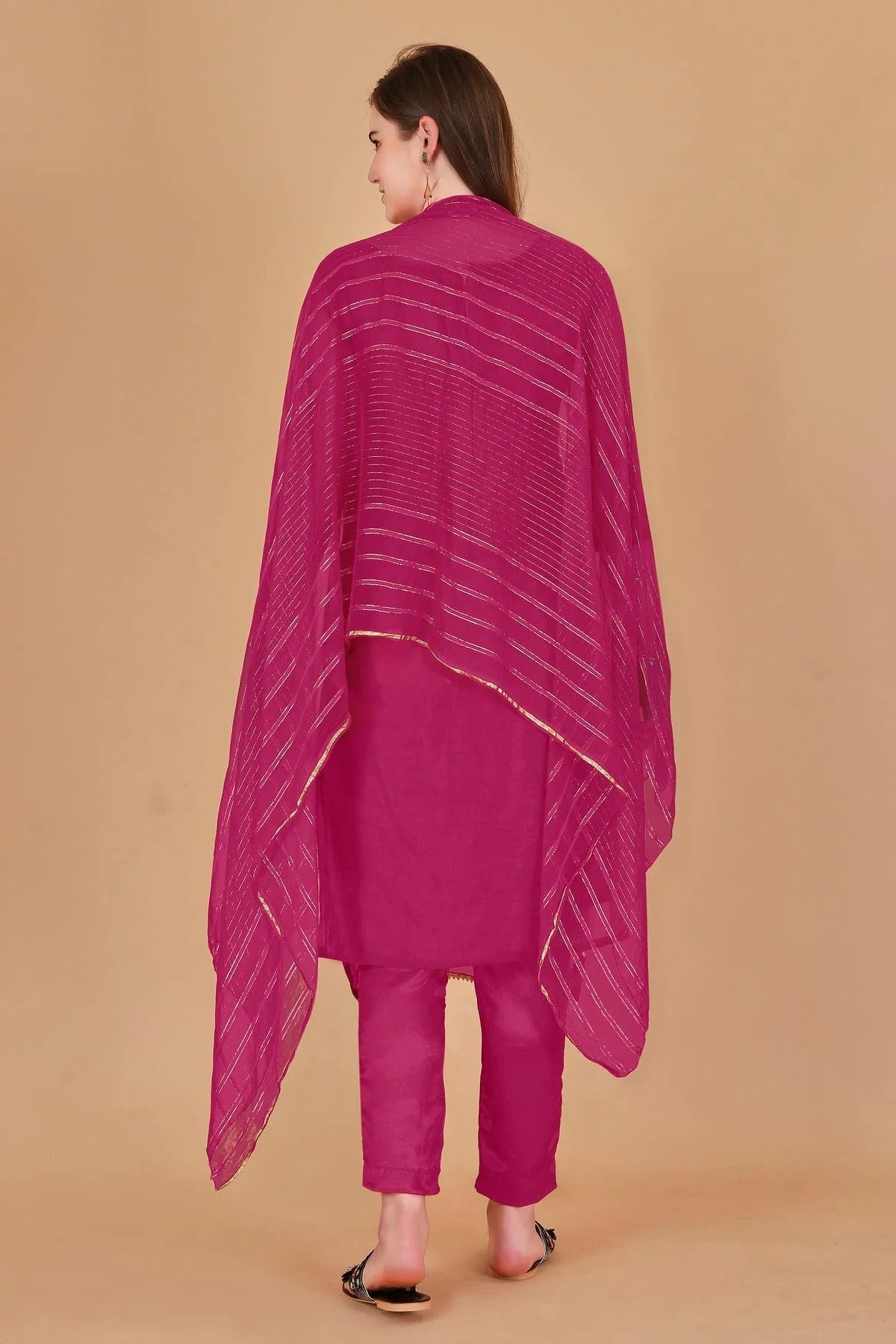 Pink Colour Unstitched Organza Jacquard Fabric Straight Suit US1161029 A