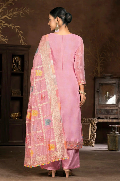 Pink Colour Unstitched Organza Jacquard Plazzo Pant Suit US1160842 A