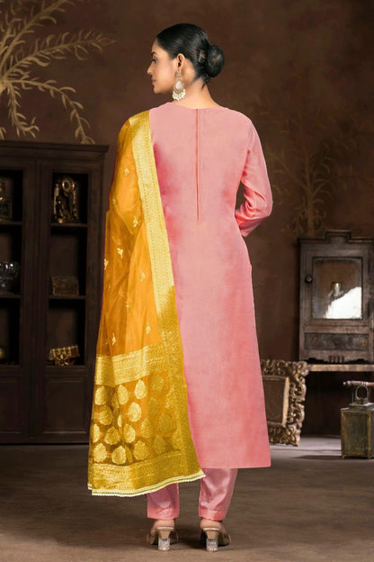 Pink Colour Unstitched Organza Pant Style Suit US1160838 A