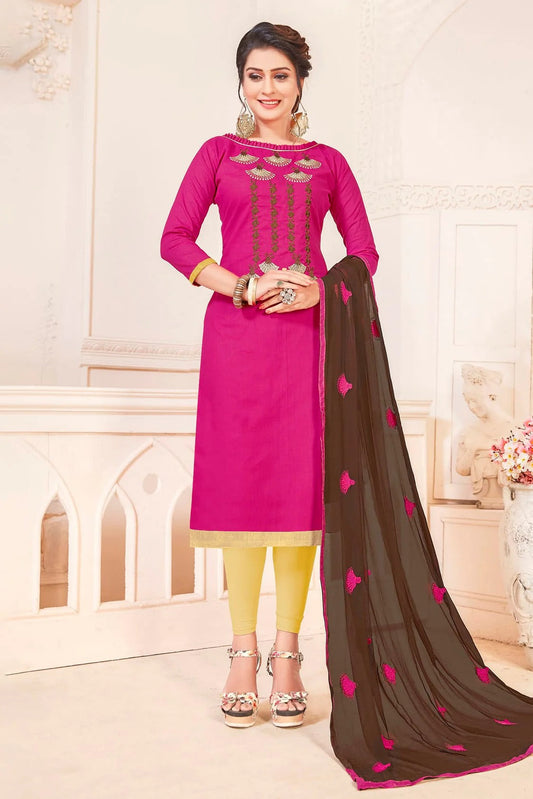 Pink Colour Unstitched South Cotton Slub Straight Suit US1161116
