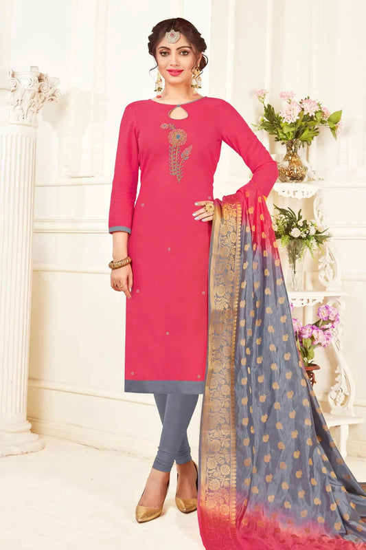 Pink Colour Unstitched South Slub Cotton Straight Suit US1161155