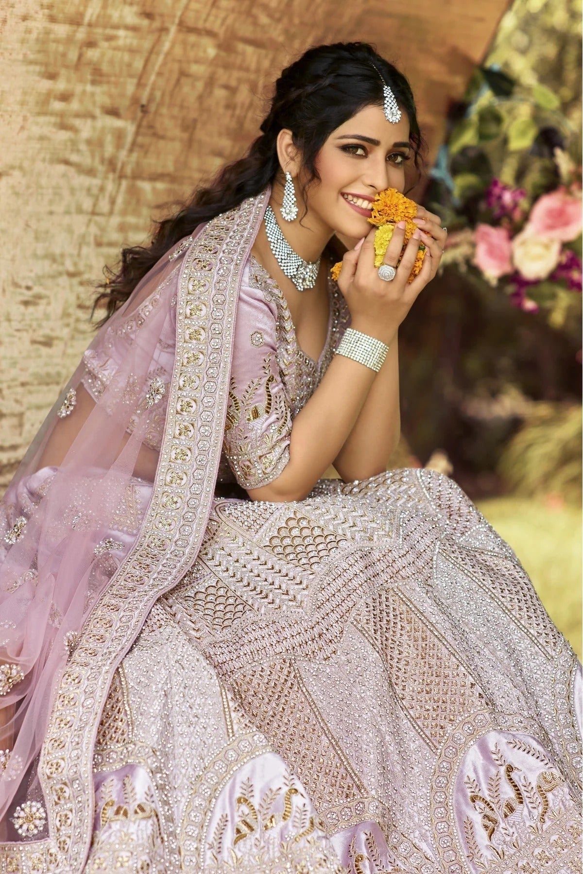 Pink Colour Velvet Embroidery Bridal Lehenga Choli LC1080083 A
