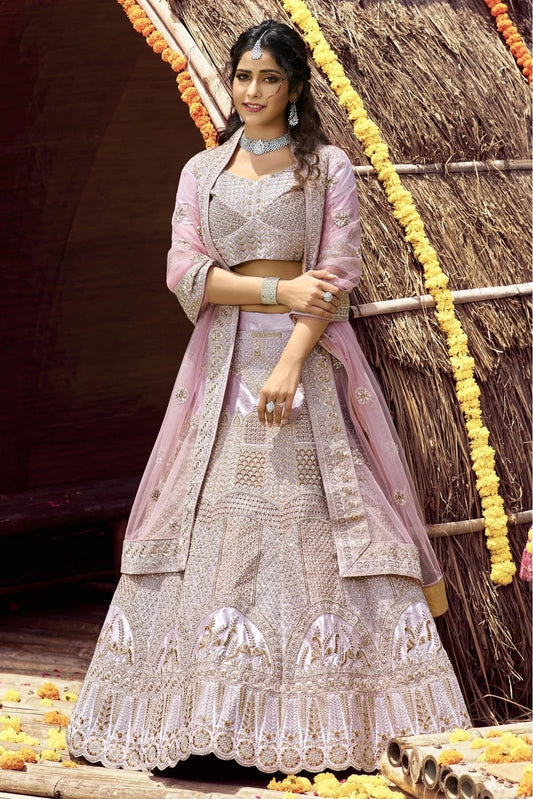Pink Colour Velvet Embroidery Bridal Lehenga Choli LC1080083