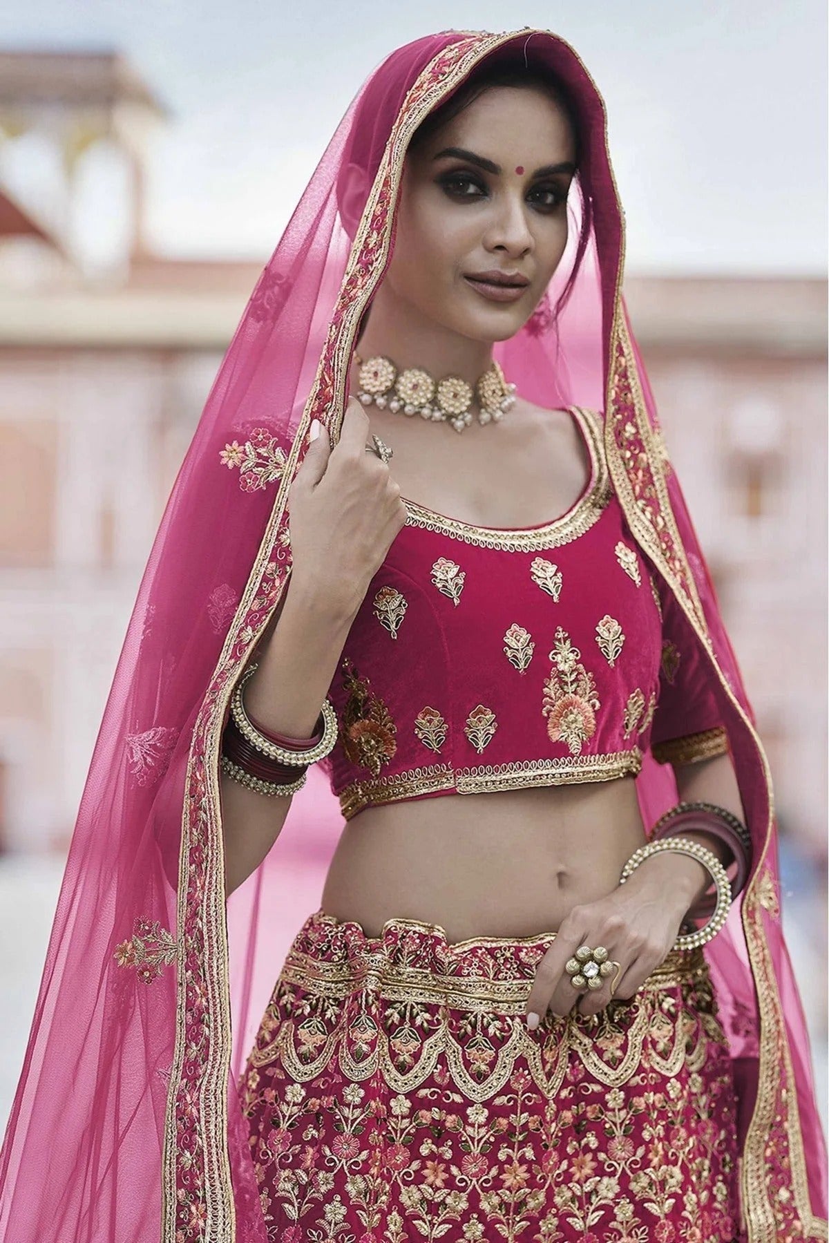 Pink Colour Velvet Hand Work Lehenga Choli LC1080087 A