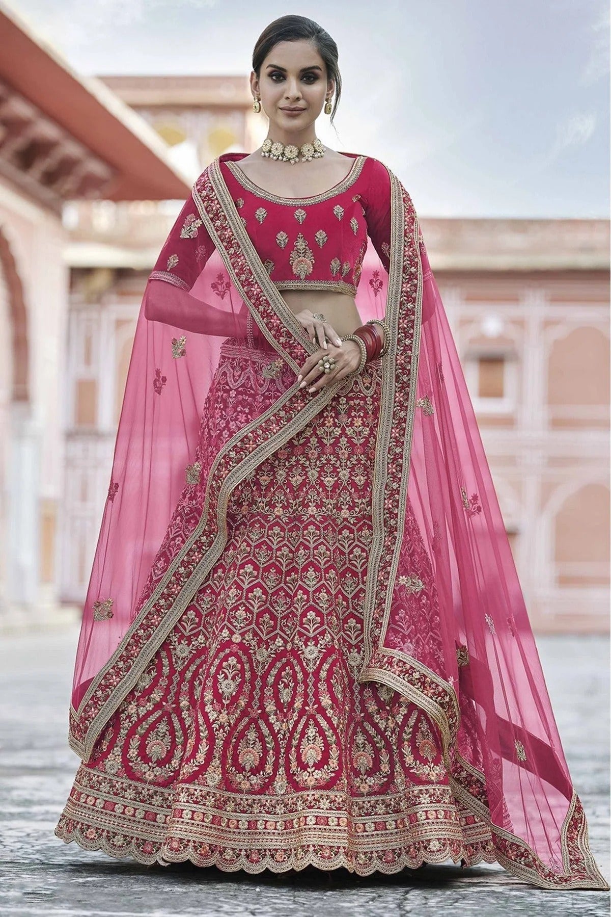 Pink Colour Velvet Hand Work Lehenga Choli LC1080087