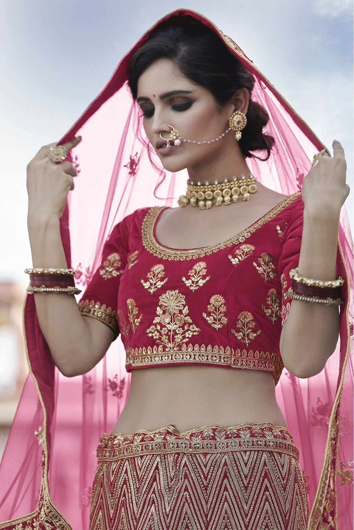 Pink Colour Velvet Hand Work Lehenga Choli LC1080089 A