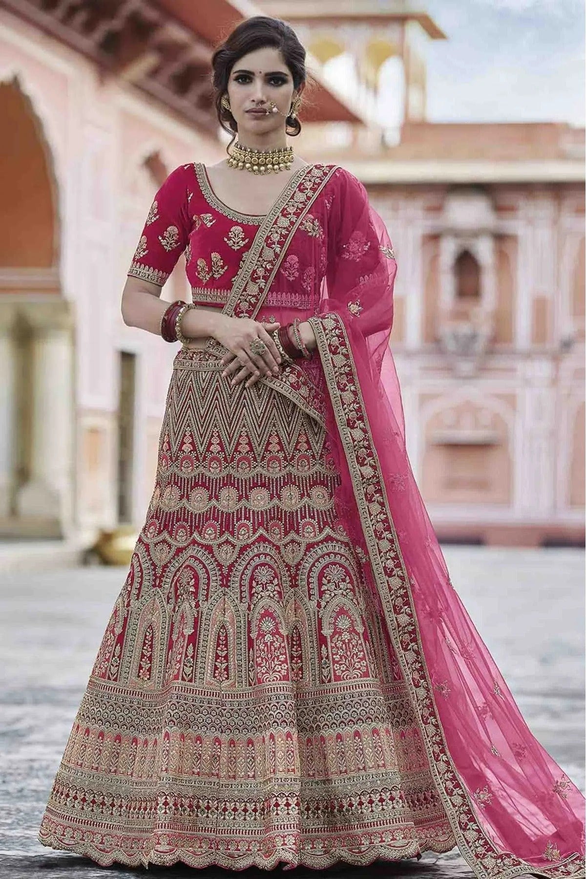 Pink Colour Velvet Hand Work Lehenga Choli LC1080089