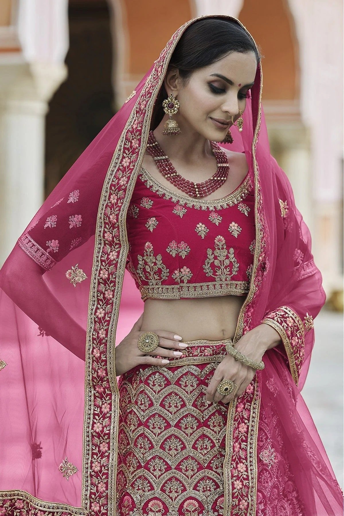Pink Colour Velvet Hand Work Lehenga Choli LC1080095 A