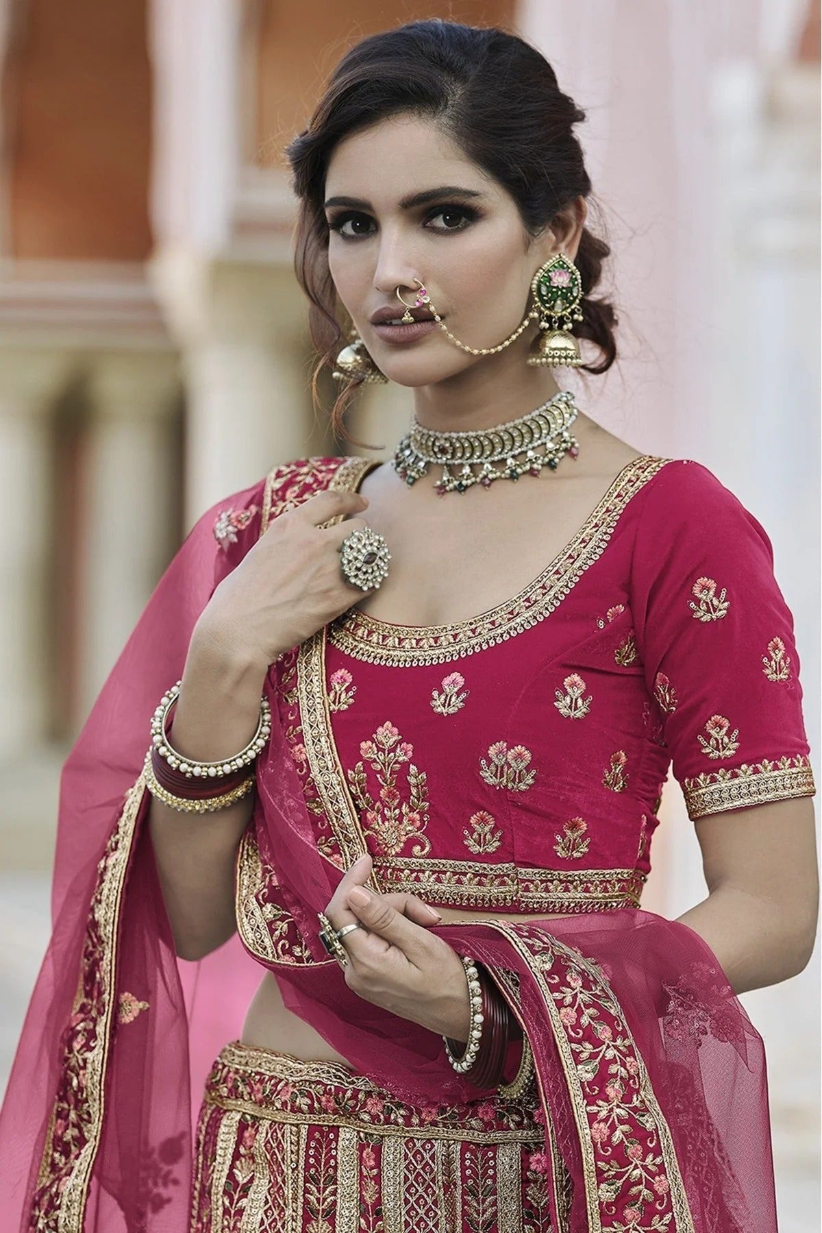 Pink Colour Velvet Hand Work Lehenga Choli LC1080097 A