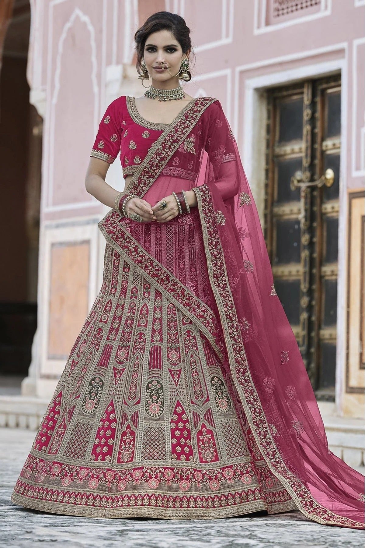 Pink Colour Velvet Hand Work Lehenga Choli LC1080097