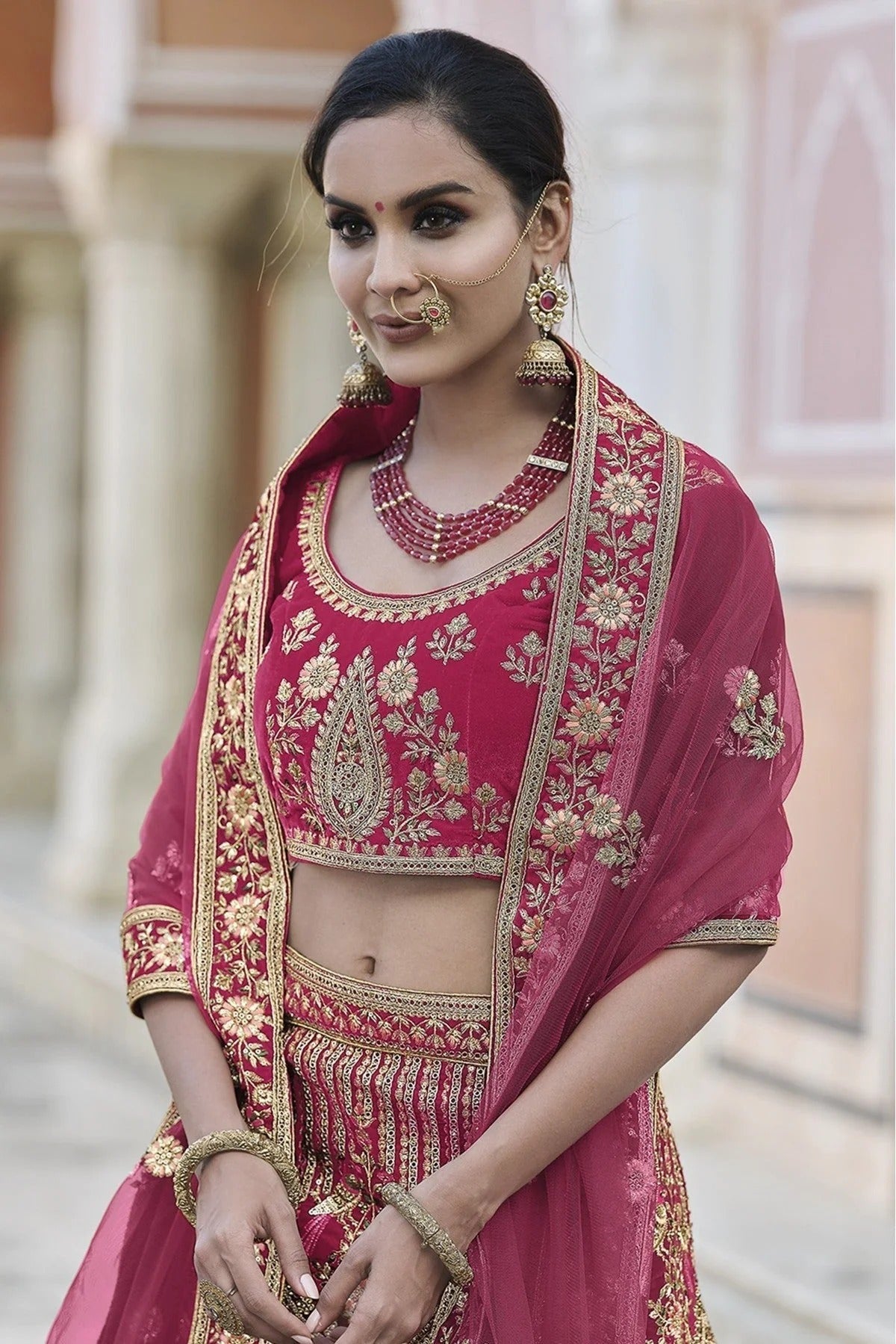 Pink Colour Velvet Hand Work Lehenga Choli LC1080099 A