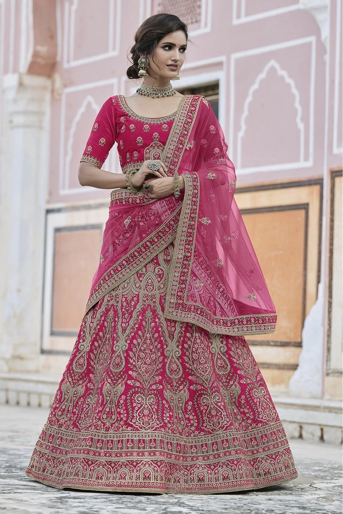 Pink Colour Velvet Hand Work Lehenga Choli LC1080101