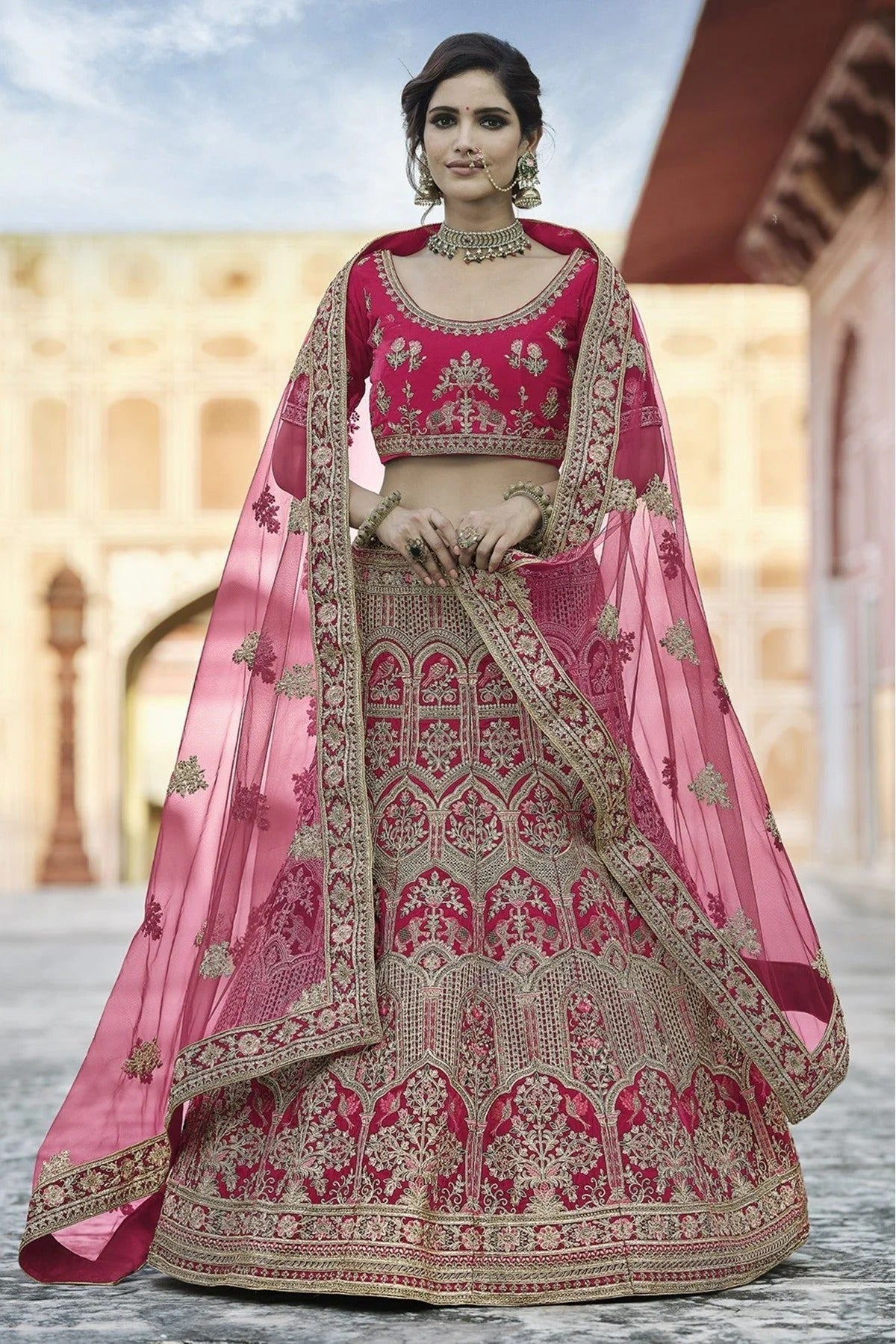 Pink Colour Velvet Hand Work Lehenga Choli LC1080105