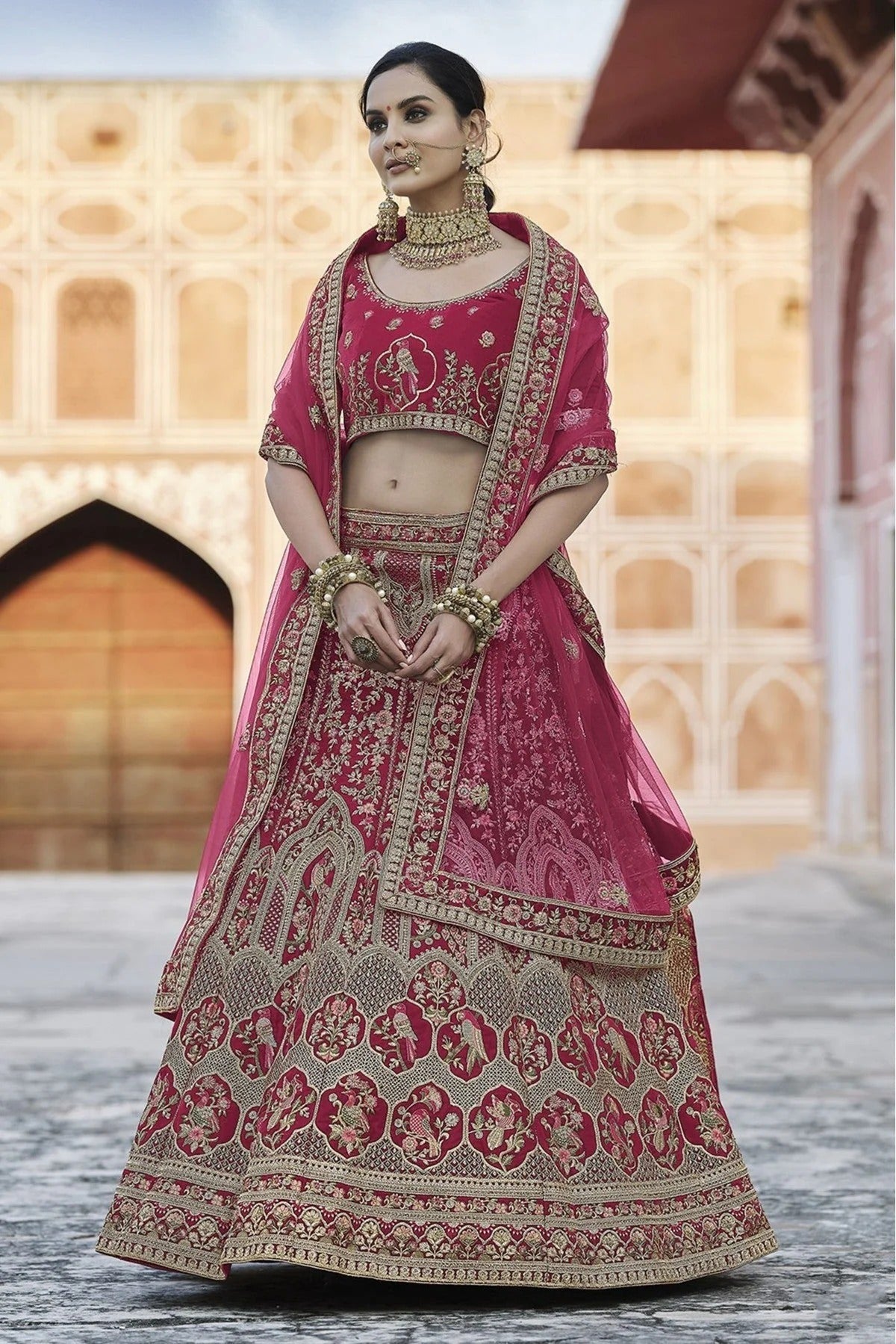 Pink Colour Velvet Hand Work Lehenga Choli LC1080107