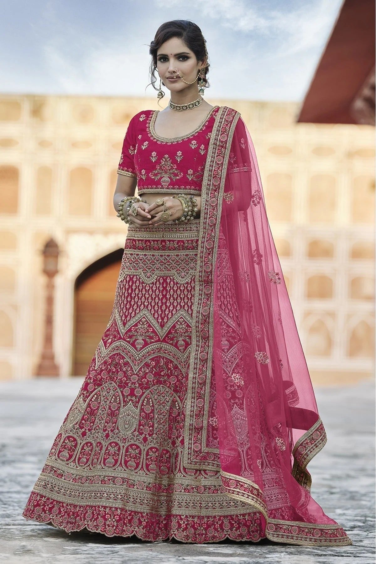 Pink Colour Velvet Hand Work Lehenga Choli LC1080109
