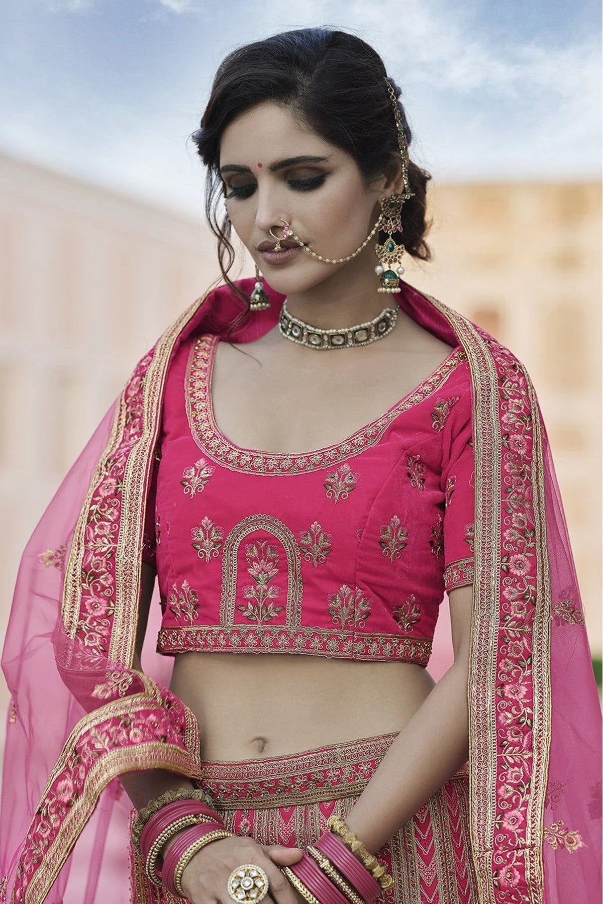 Pink Colour Velvet Hand Work Lehenga Choli LC1080113 A