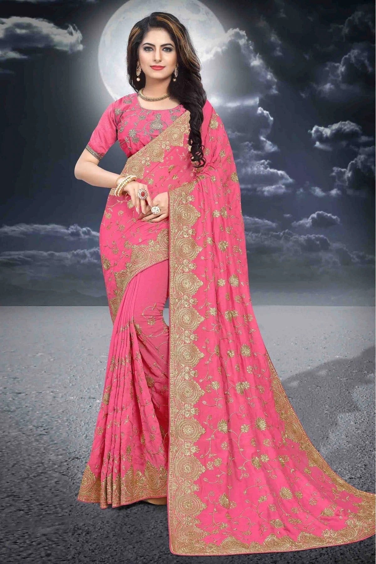 Pink Colour Vichitra Silk Designer Saree SD1090088