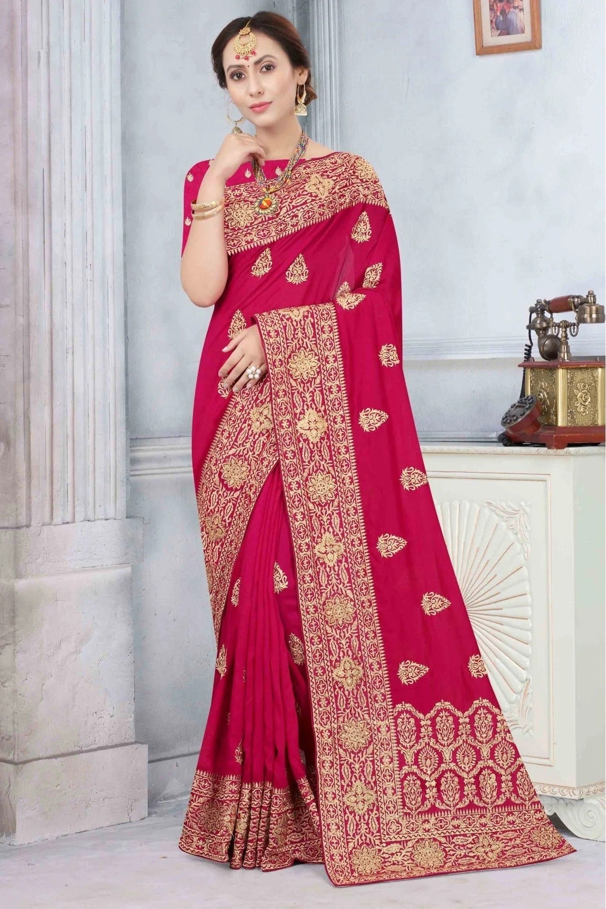 Pink Colour Vichitra Silk Designer Saree SD1090175