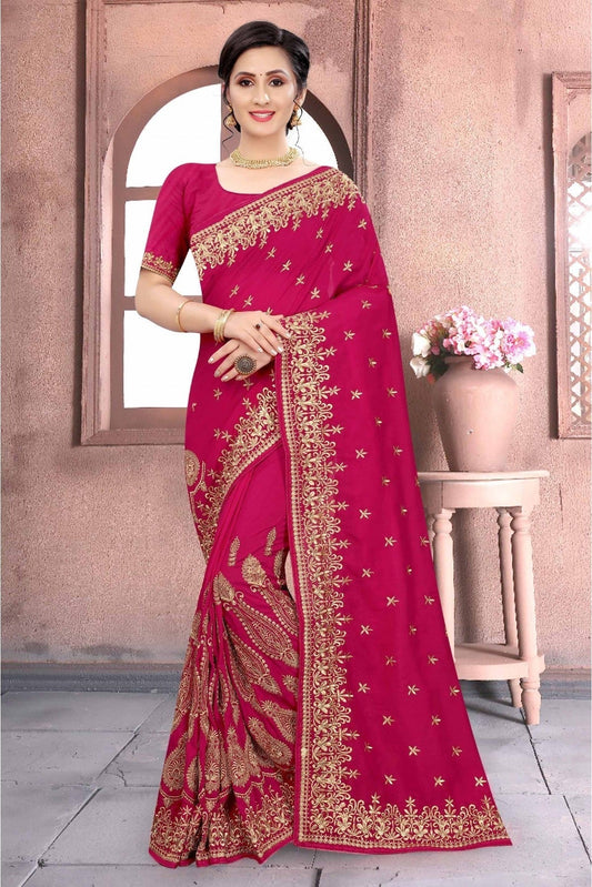 Pink Colour Vichitra Silk Embroidery Saree SD1120159