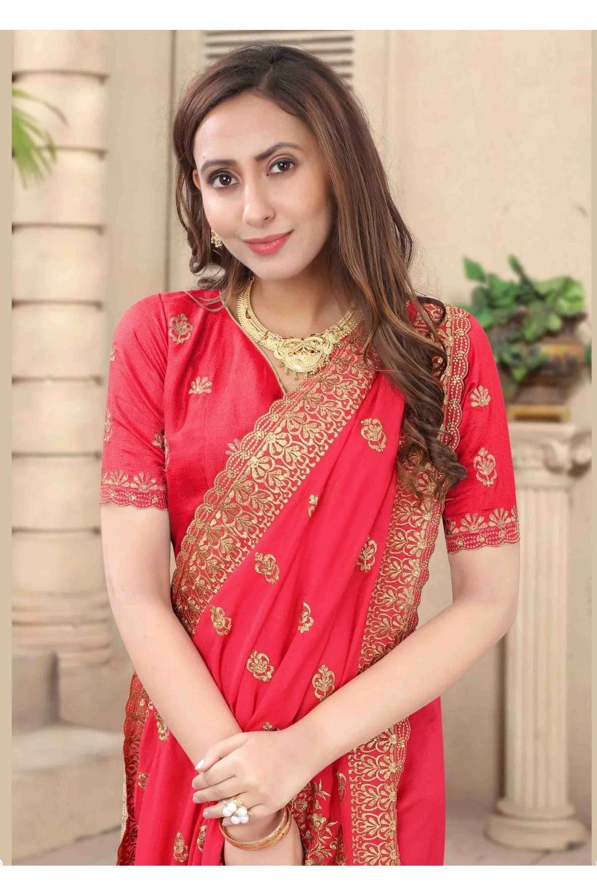 Pink Colour Vichitra Silk Embroidery Saree SD1120683 A