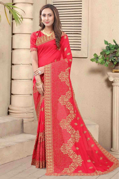 Pink Colour Vichitra Silk Embroidery Saree SD1120683