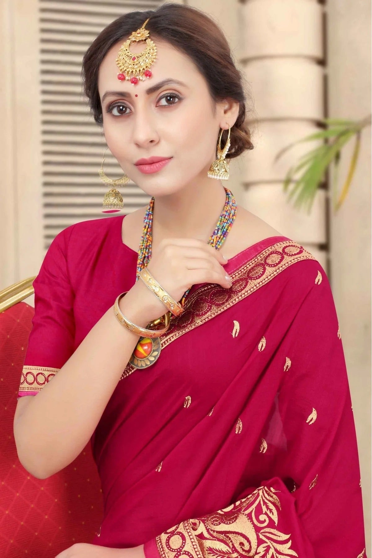 Pink Colour Vichitra Silk Embroidery Saree SD1120962 A