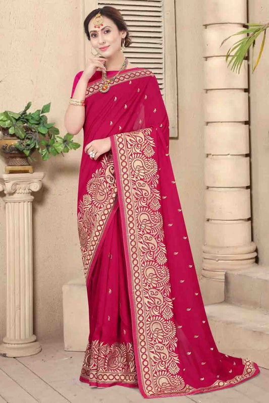 Pink Colour Vichitra Silk Embroidery Saree SD1120962