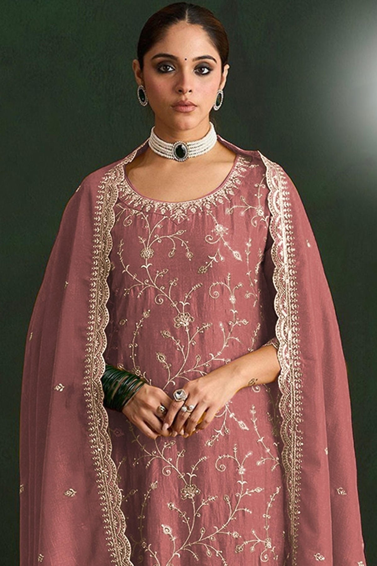 Pink Colour Vichitra Silk Embroidery Work Pant Style Suit