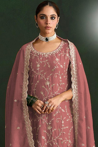 Pink Colour Vichitra Silk Embroidery Work Pant Style Suit