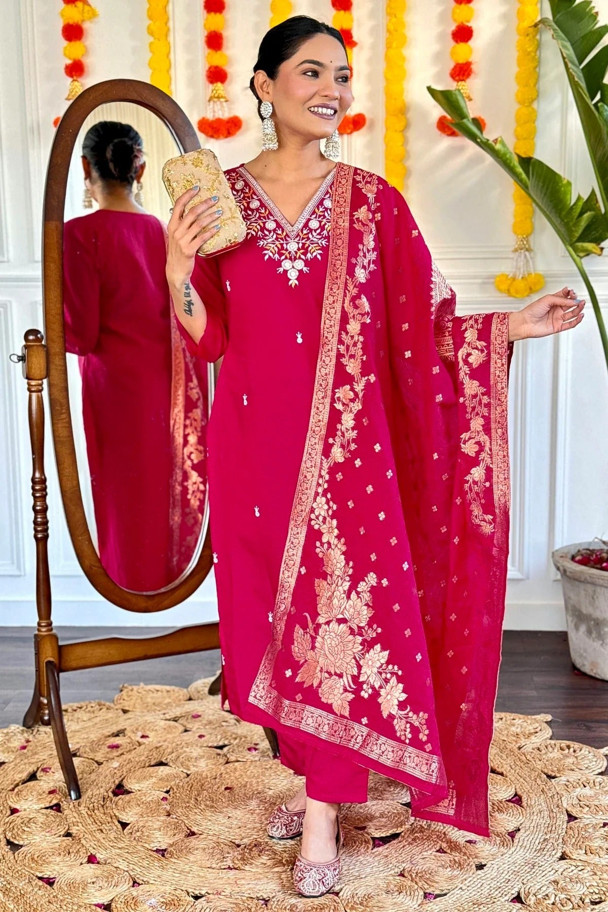 Pink Colour Viscose Chanderi Stitched Salwar Suit SS1111402