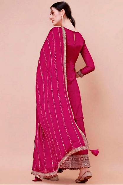Pink Colour Viscose Chinon Sharara Suit SM1110725 A