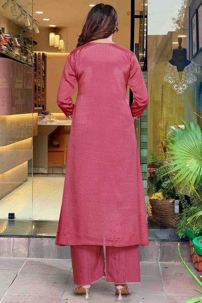 Pink Colour Viscose Chinon Stitched Suit SS1113320 A