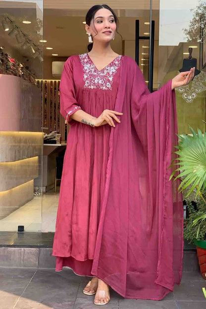 Pink Colour Viscose Chinon Stitched Suit SS1113320
