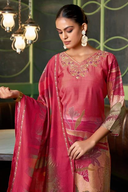 Pink Colour Viscose Silk Stitched Suit SS1112267 A
