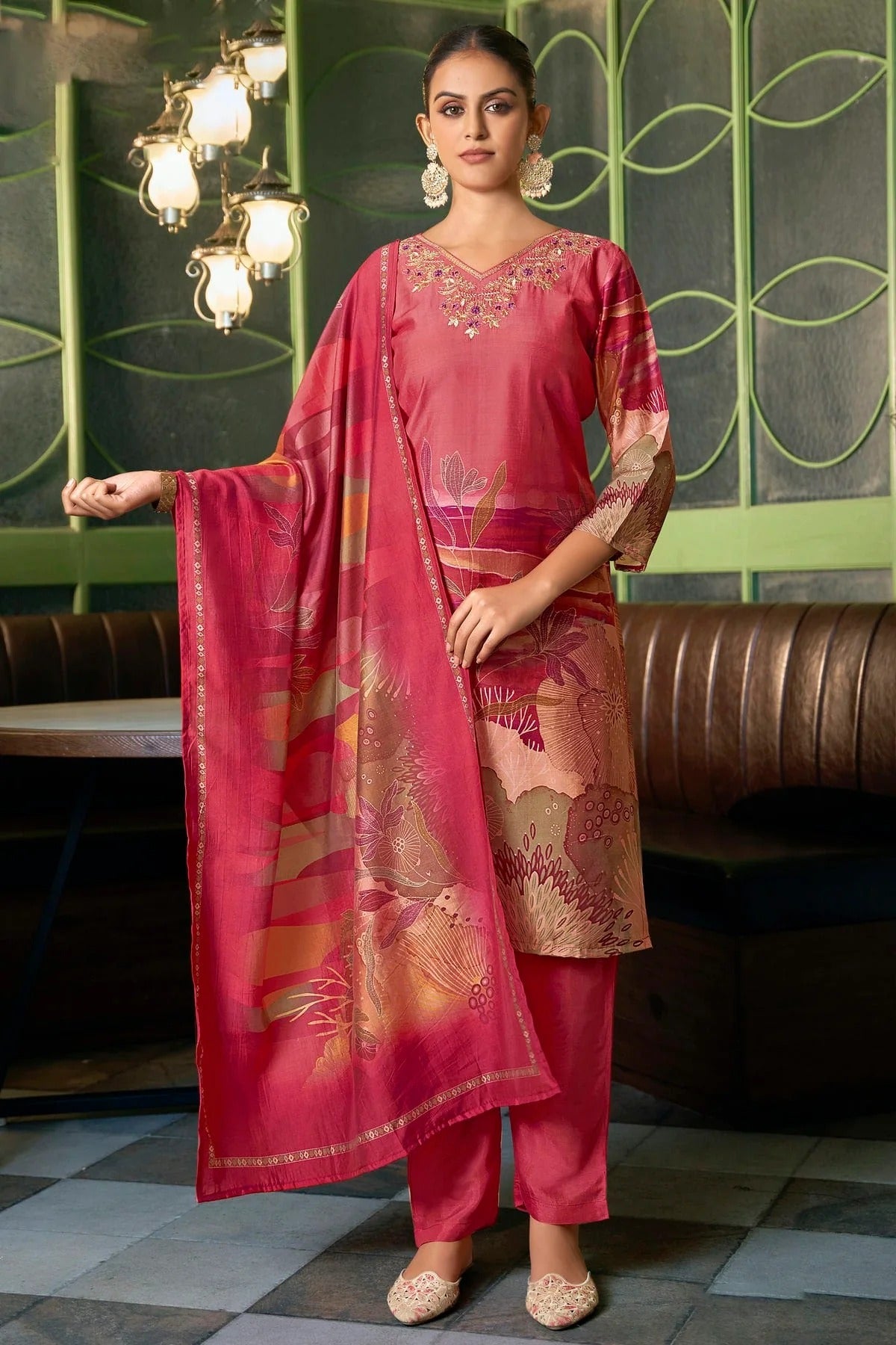 Pink Colour Viscose Silk Stitched Suit SS1112267