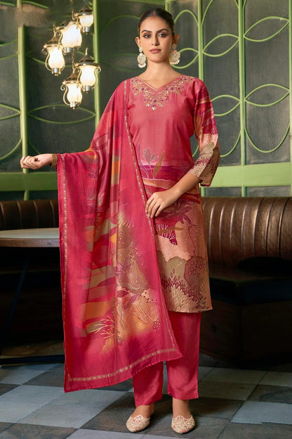 Pink Colour Viscose Silk Stitched Suit SS1112267