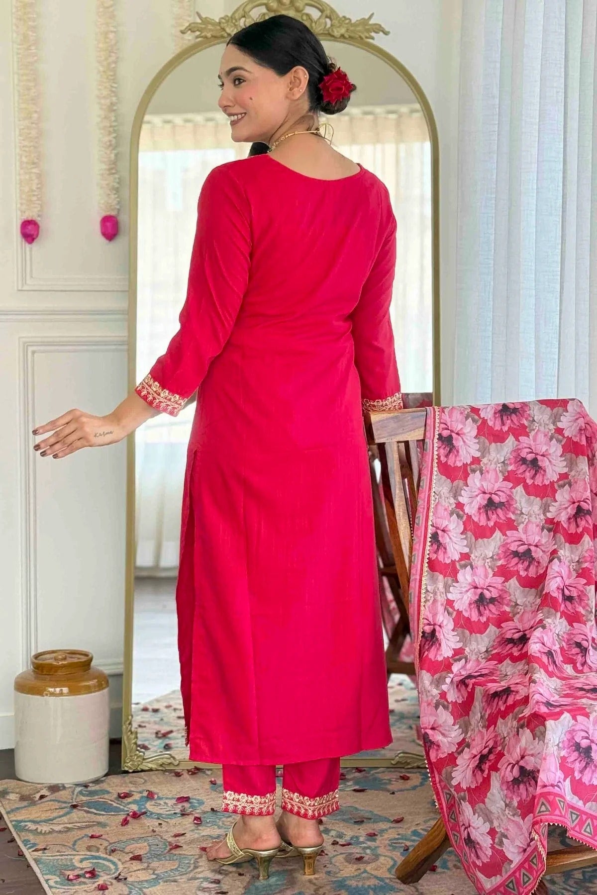 Pink Colour Viscose Slub Stitched Suit SS1112888 A